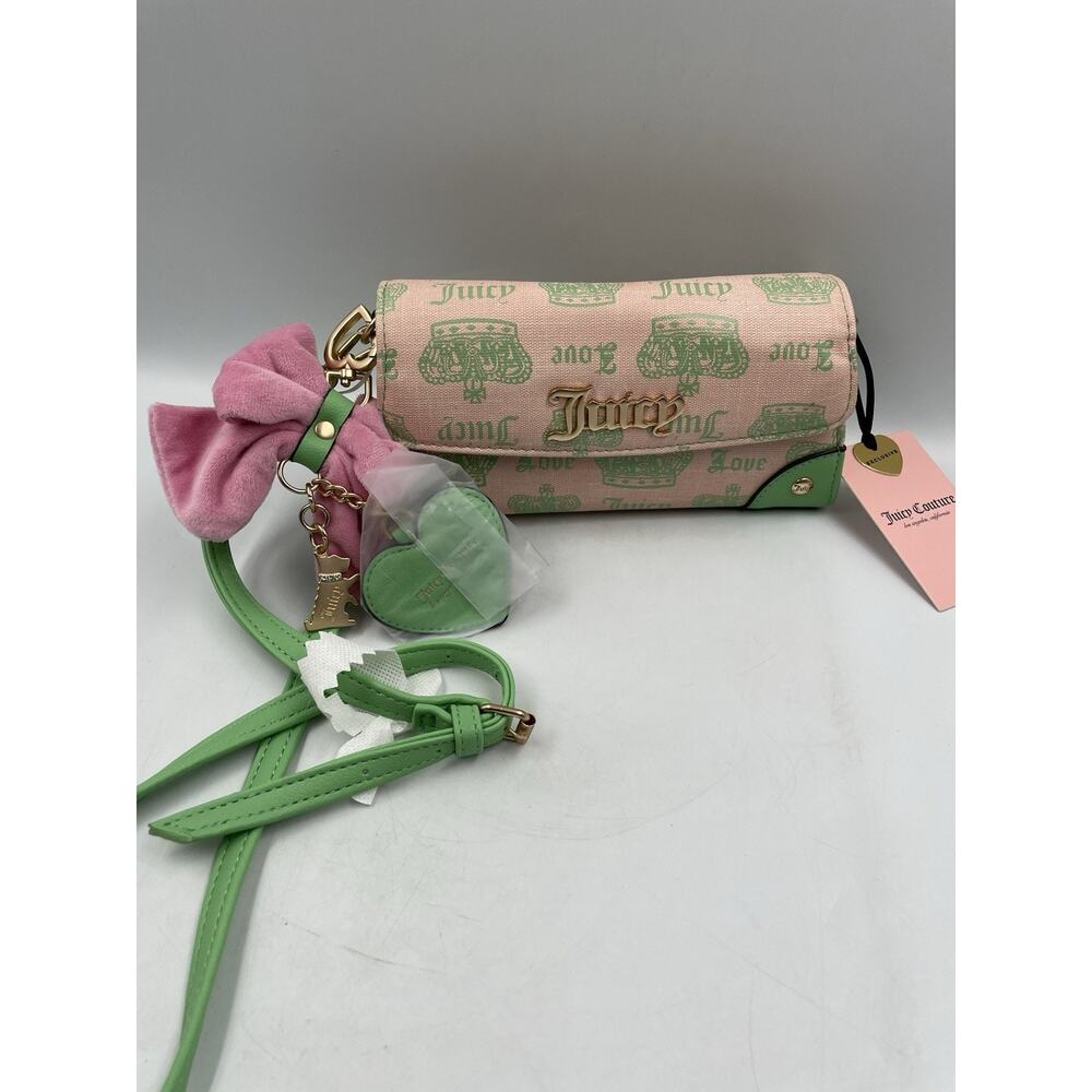NWT Juicy Couture Juicy Fan Club WOS Crossbody Bag Pink Diamond/Retro Green